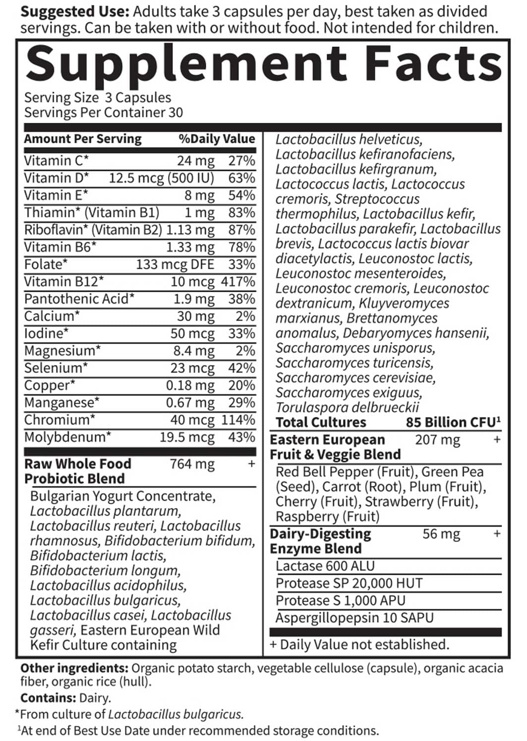 Garden of Life RAW Probiotics Women Ingredients