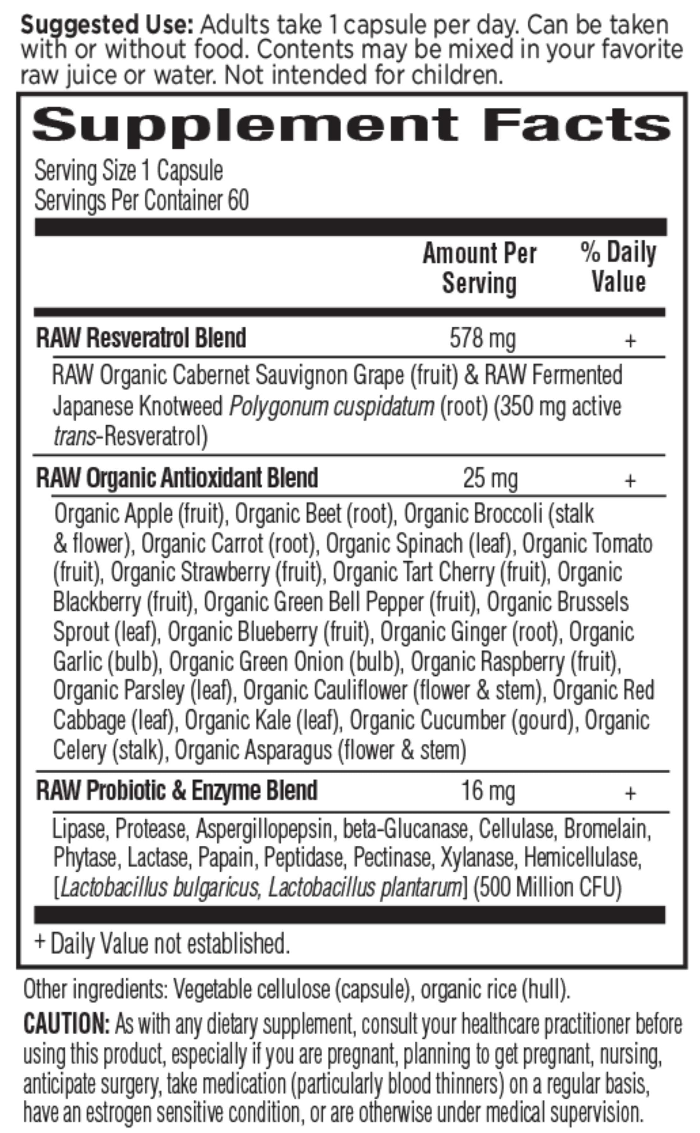 Garden of Life RAW Resveratrol Ingredients