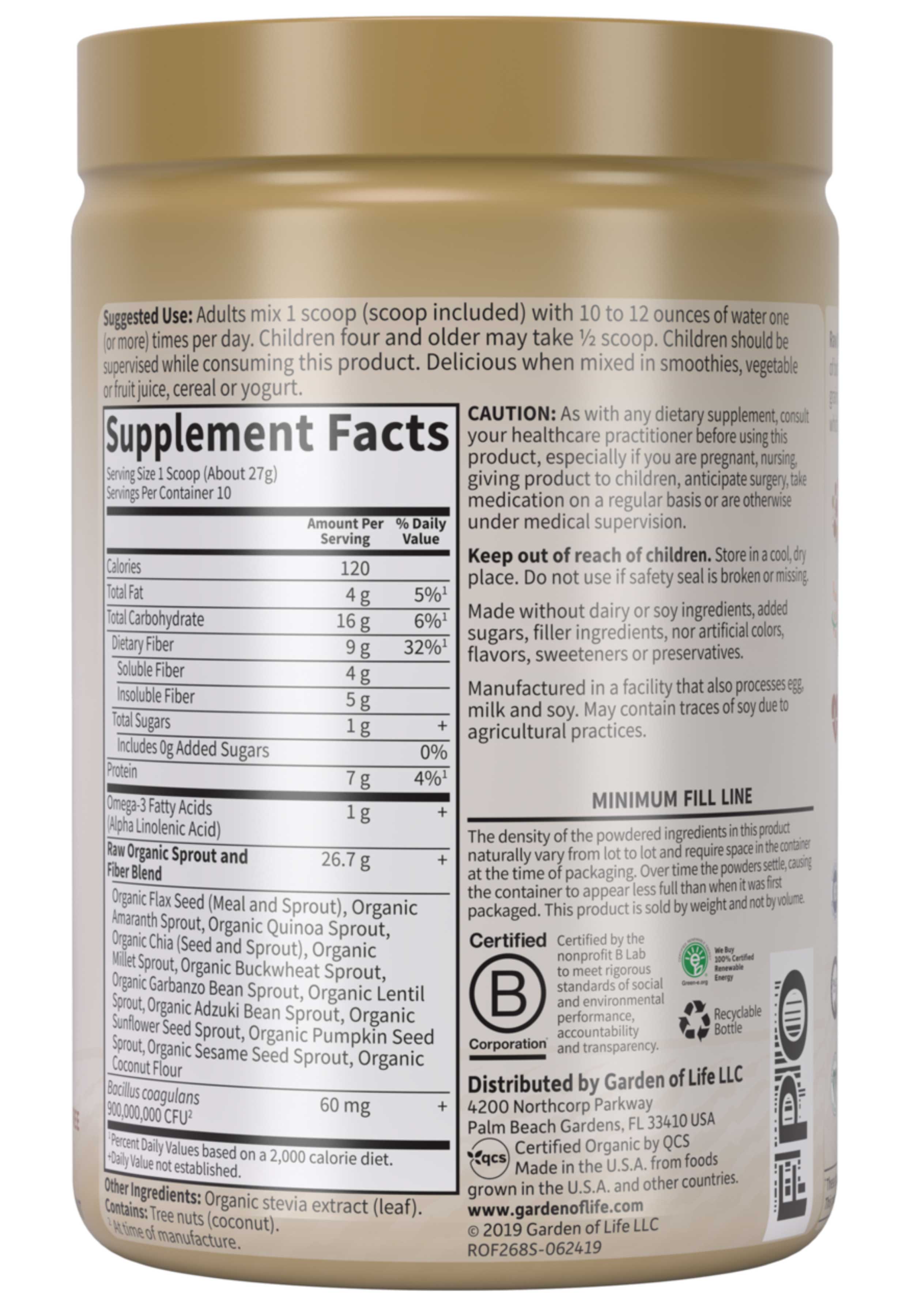 Garden of Life Raw Organic Fiber Ingredients