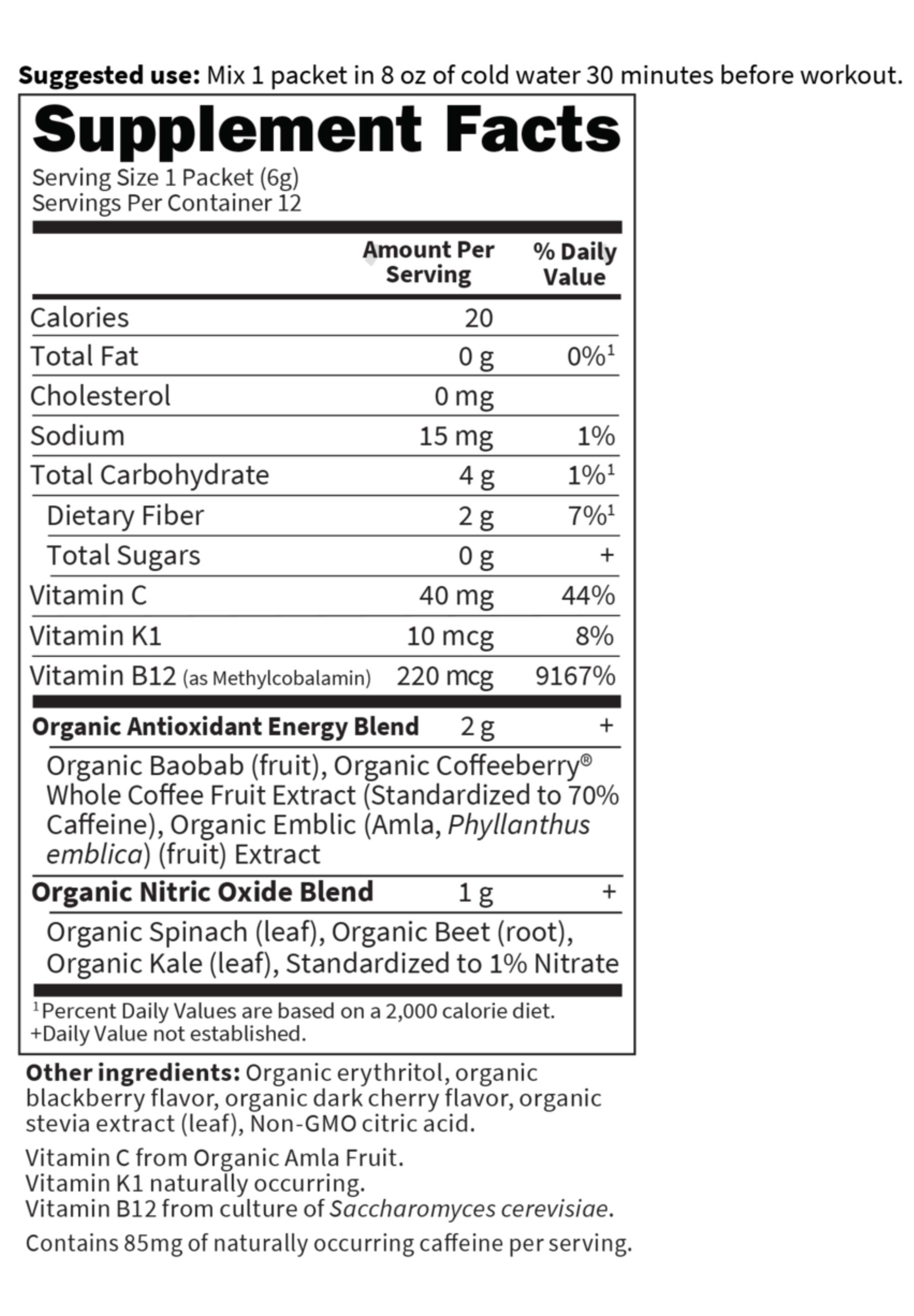 Garden of Life SPORT Organic Plant-Based Energy + Focus Blackberry Ingredients