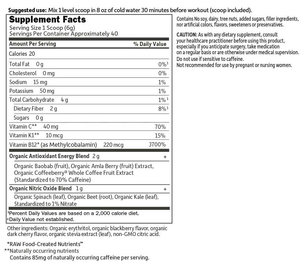 Garden of Life SPORT Organic Plant-Based Energy + Focus Ingredients