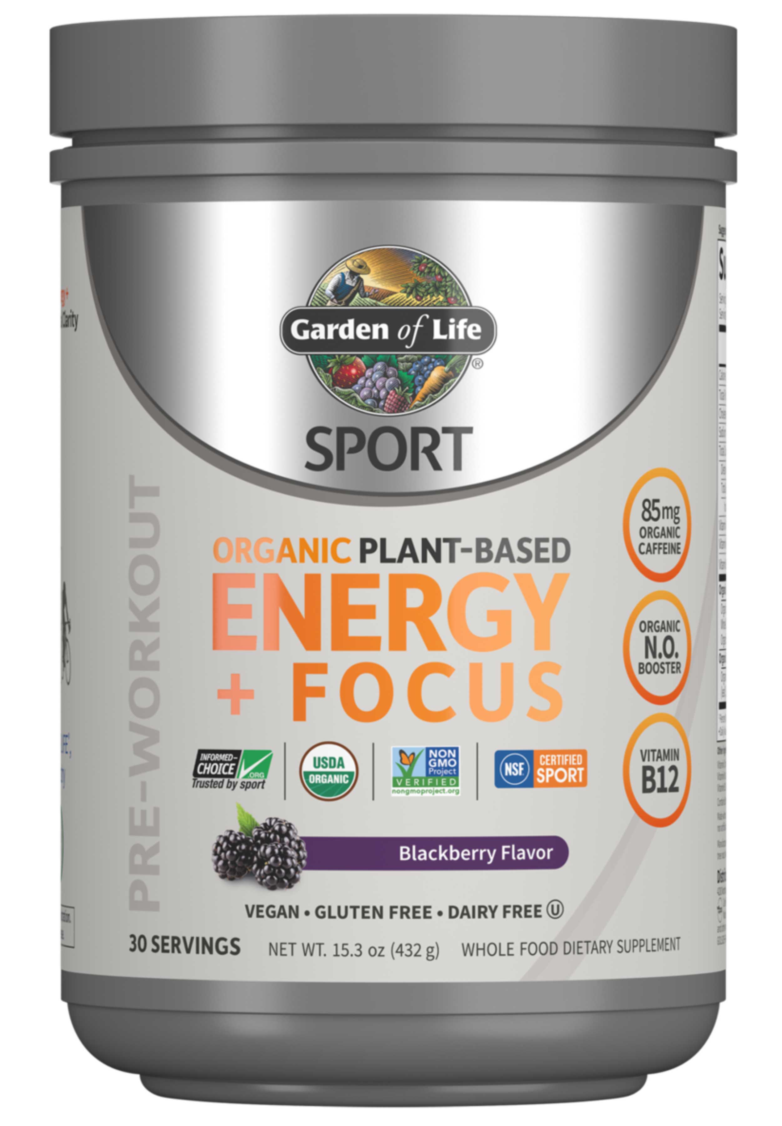 Garden of Life SPORT Organic Plant-Based Energy + Focus Blackberry