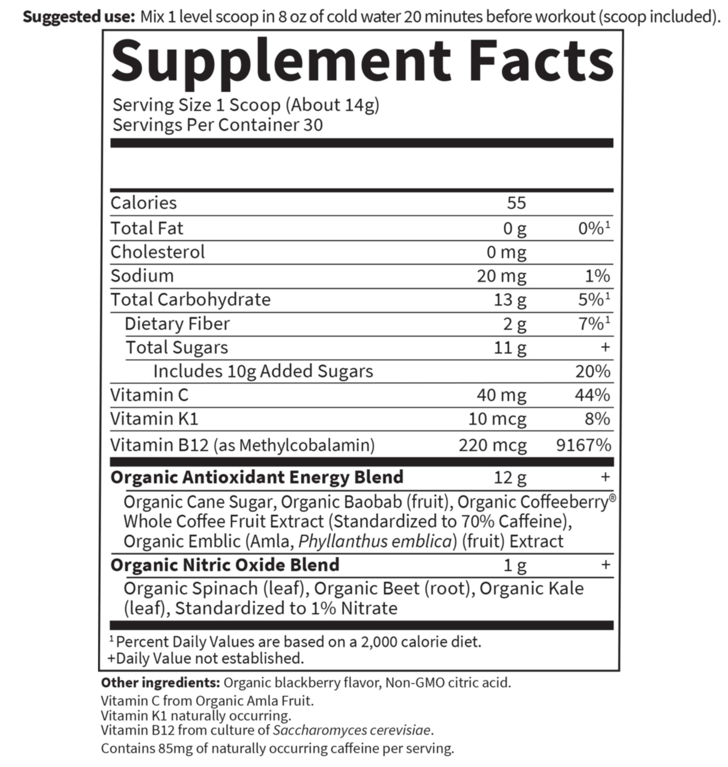 Garden of Life SPORT Organic Plant-Based Energy + Focus Blackberry Ingredients