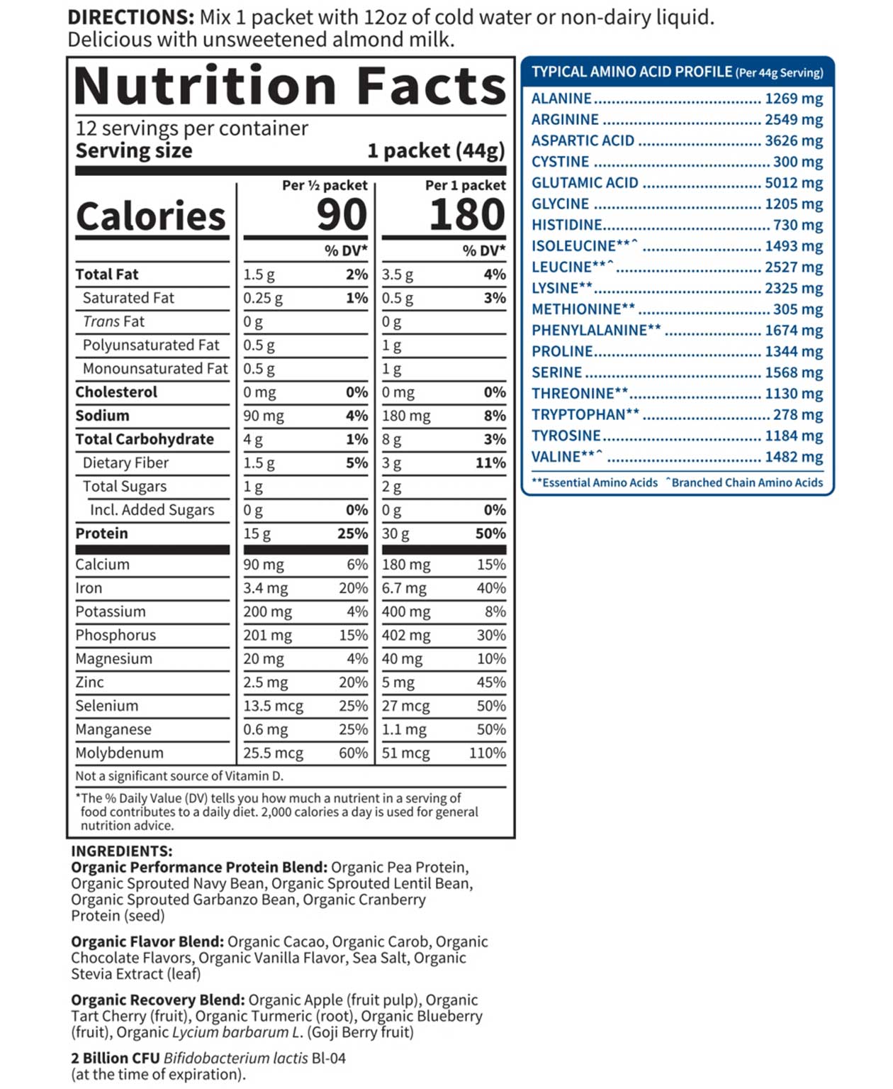Garden of Life SPORT Organic Plant-Based Protein Chocolate Ingredients