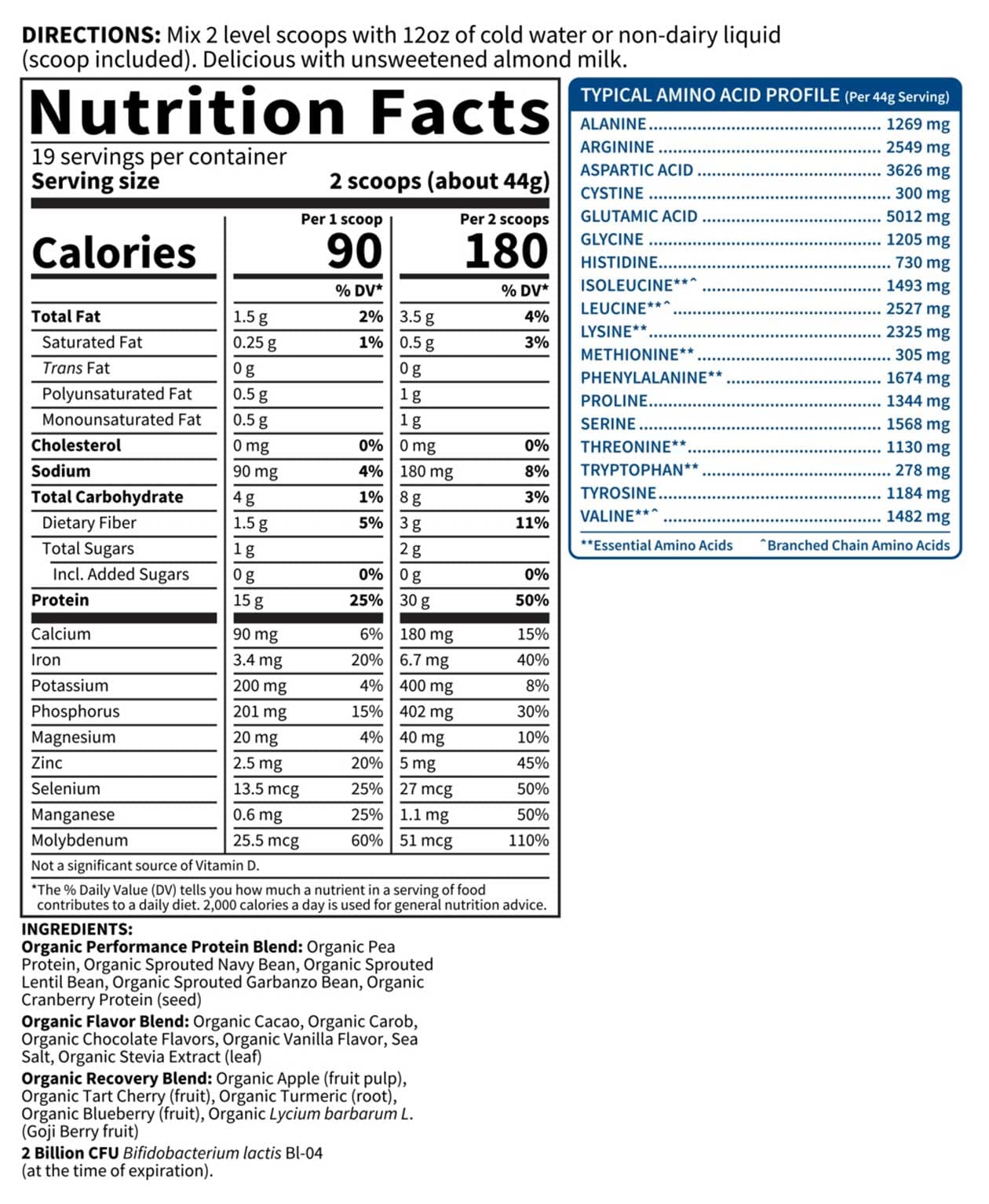Garden of Life SPORT Organic Plant-Based Protein Chocolate Ingredients