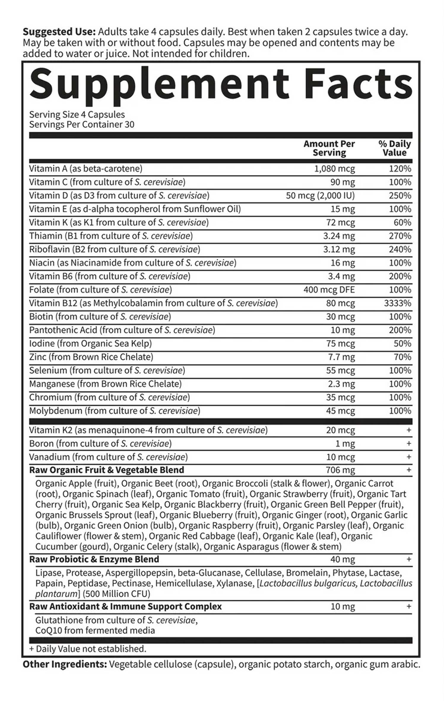 Garden of Life Vitamin Code 50 & Wiser Women Multivitamin Ingredients