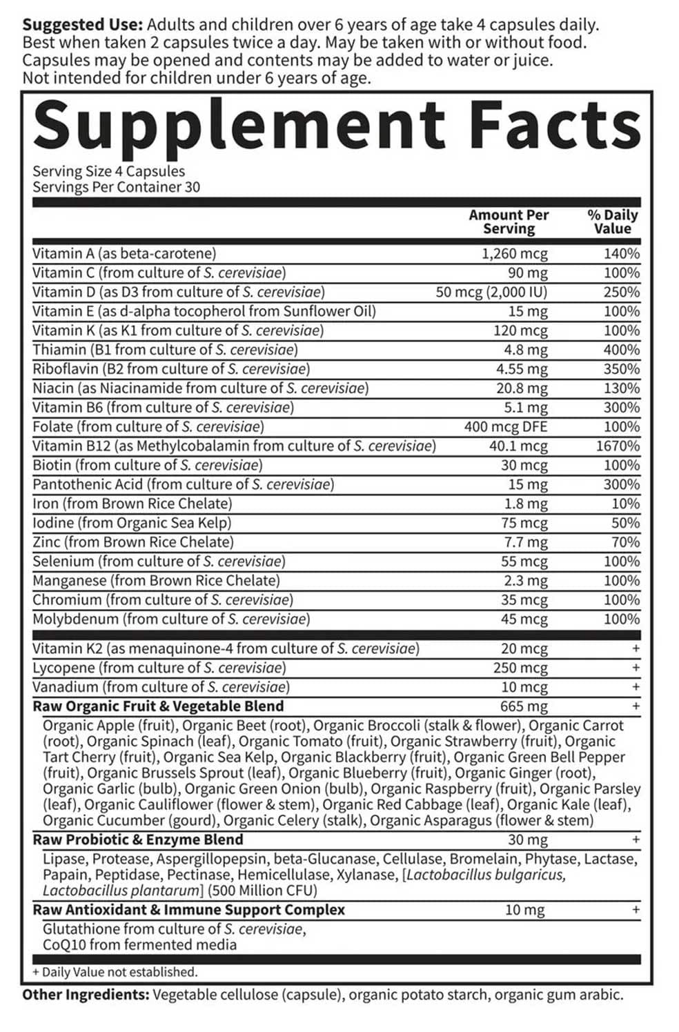 Garden of Life Vitamin Code Family Multivitamin Ingredients
