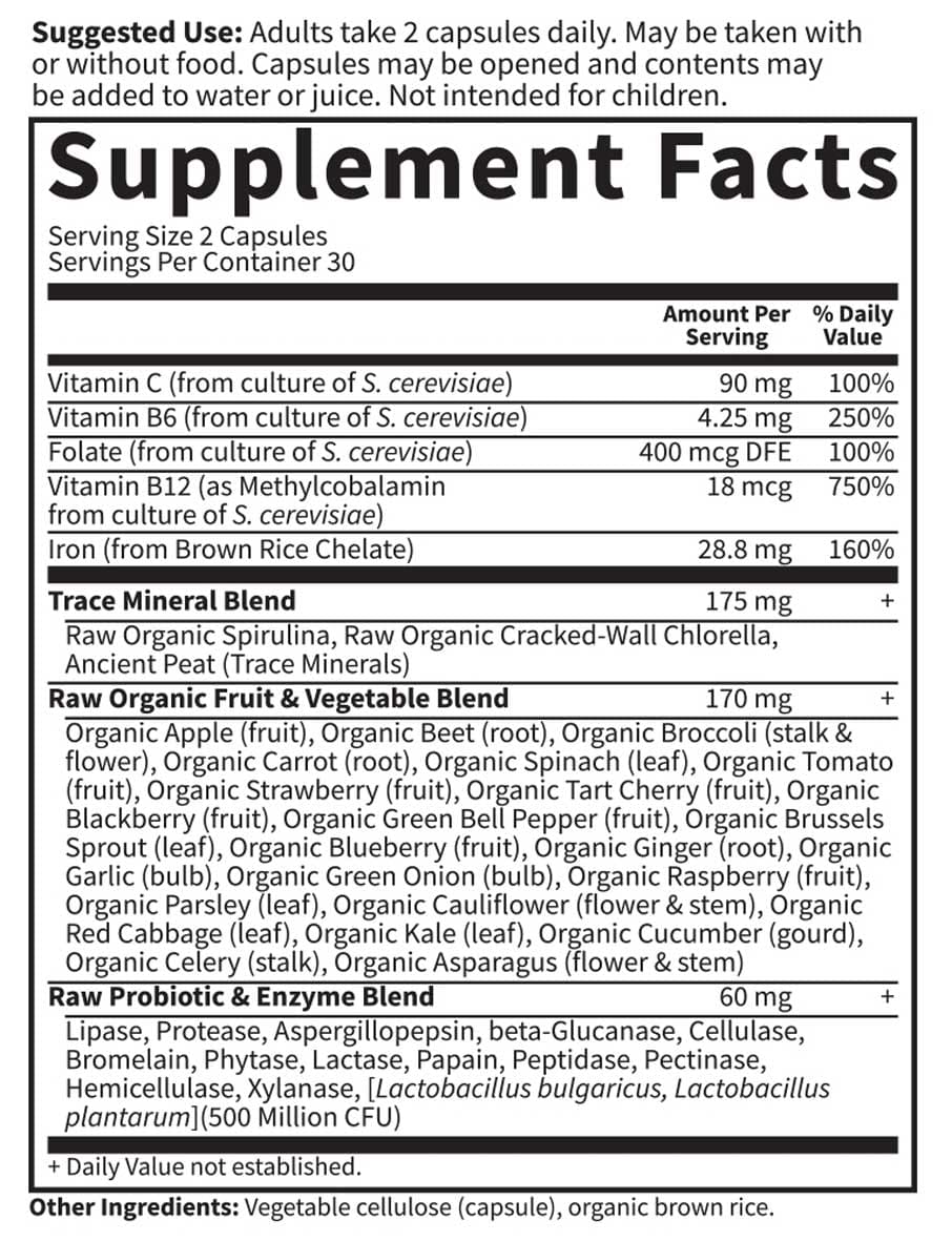 Garden of Life Vitamin Code Healthy Blood Ingredients