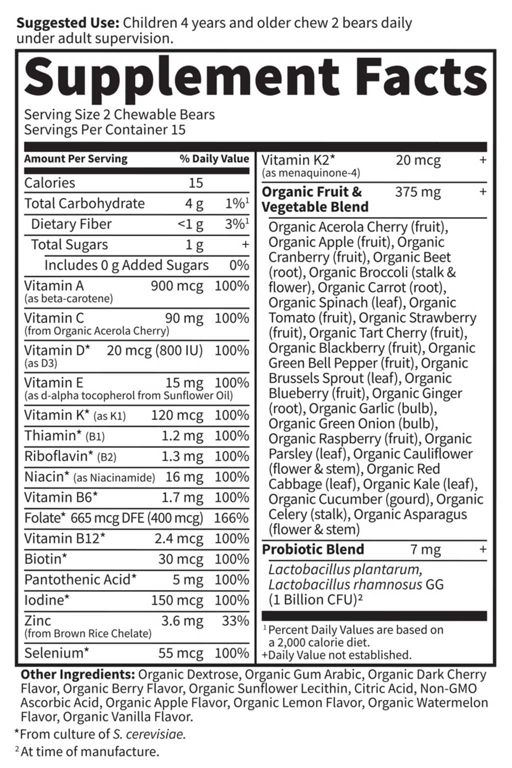 Garden of Life Vitamin Code Kids Chewable Multivitamin Ingredients