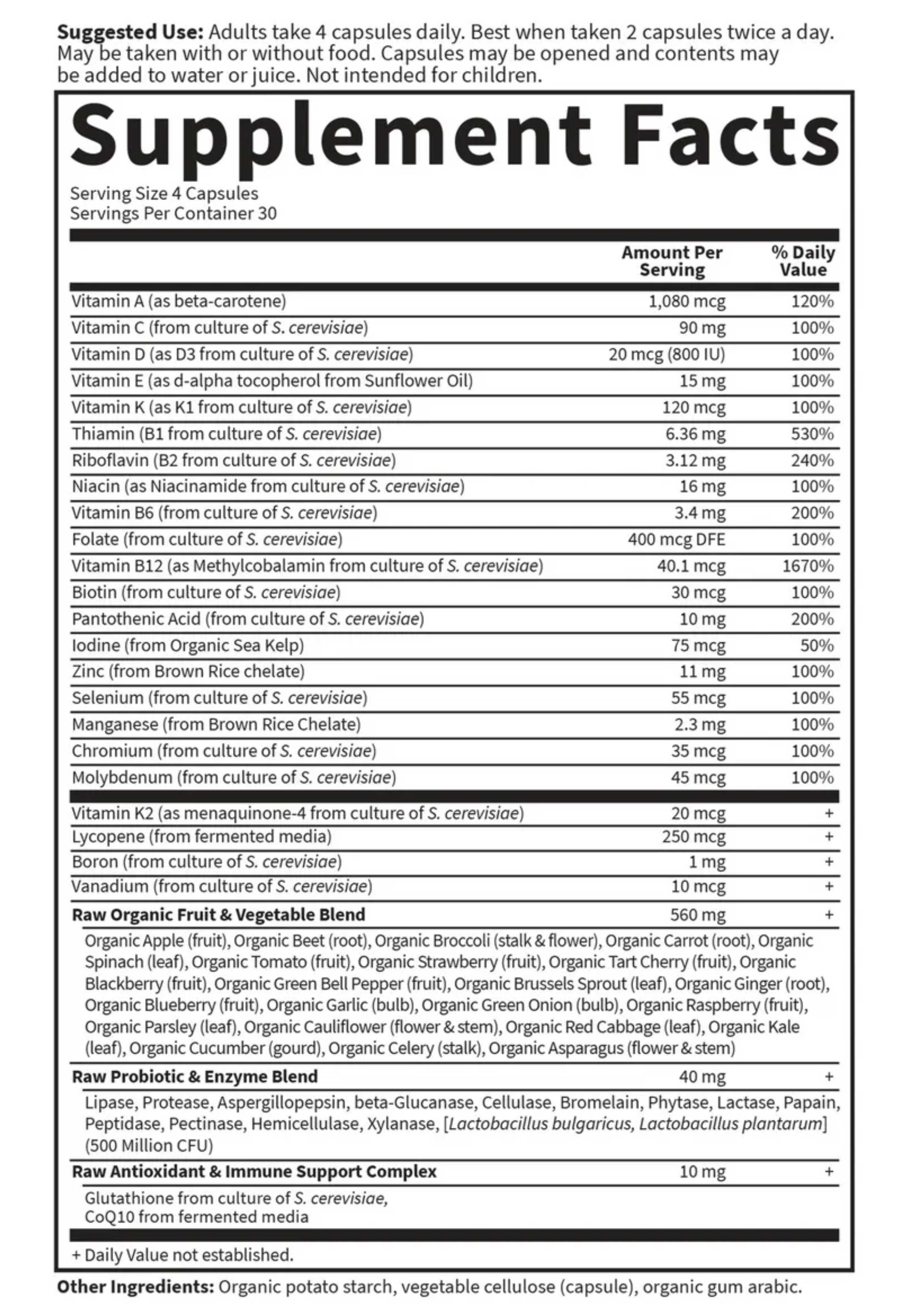 Garden of Life Vitamin Code Men Ingredients