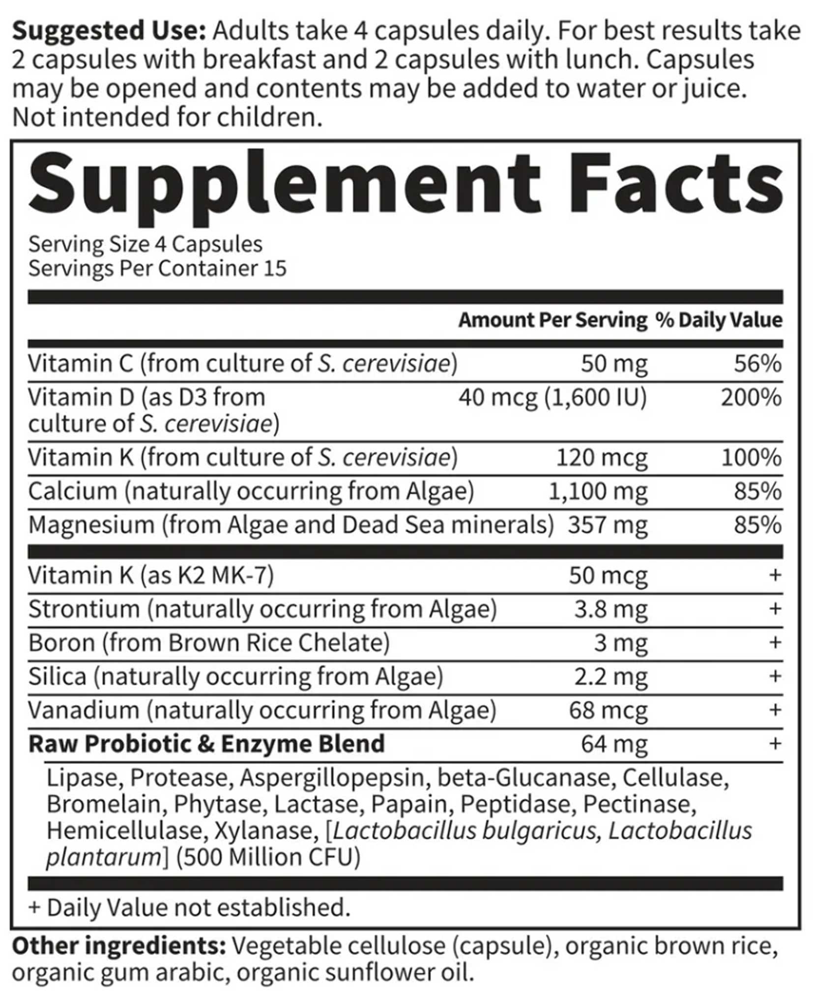 Garden of Life Vitamin Code RAW Calcium Ingredients