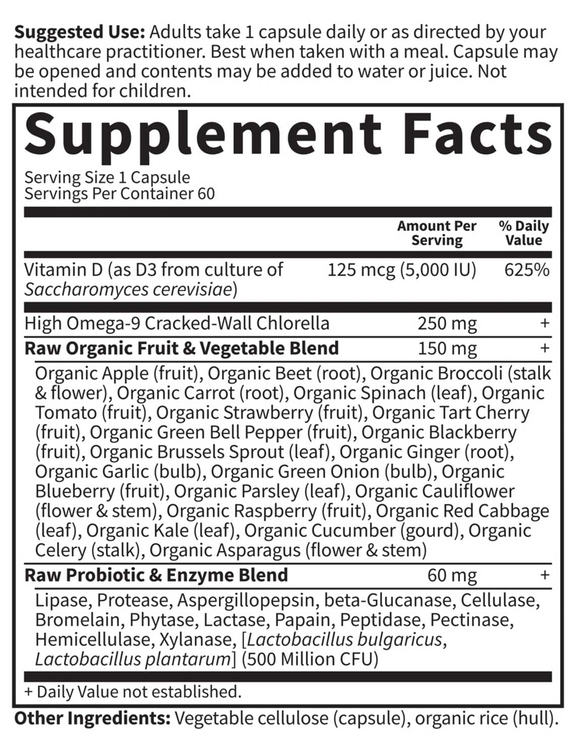 Garden of Life Vitamin Code RAW D3 5,000 IU Ingredients