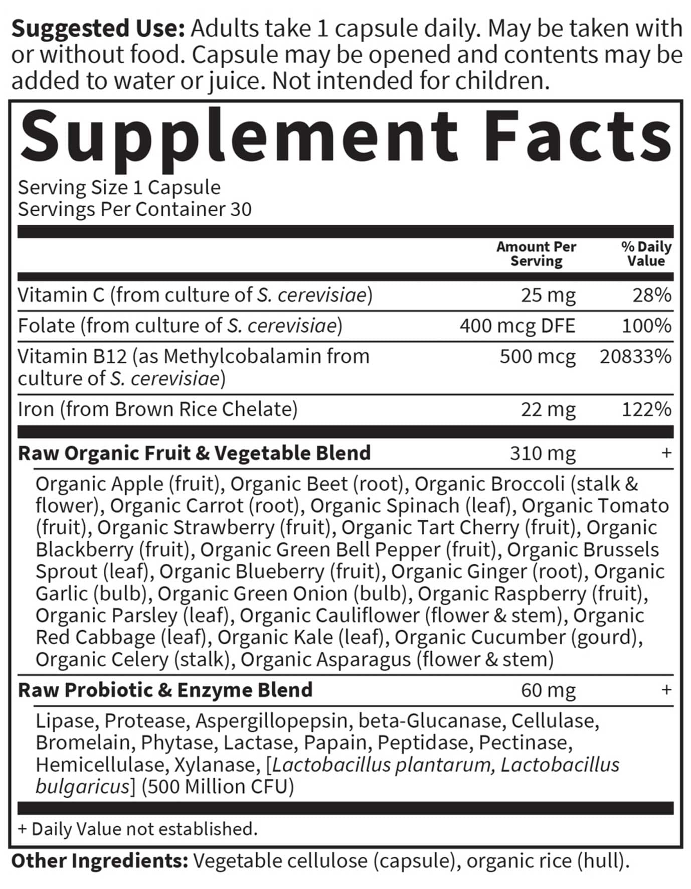 Garden of Life Vitamin Code RAW Iron Ingredients