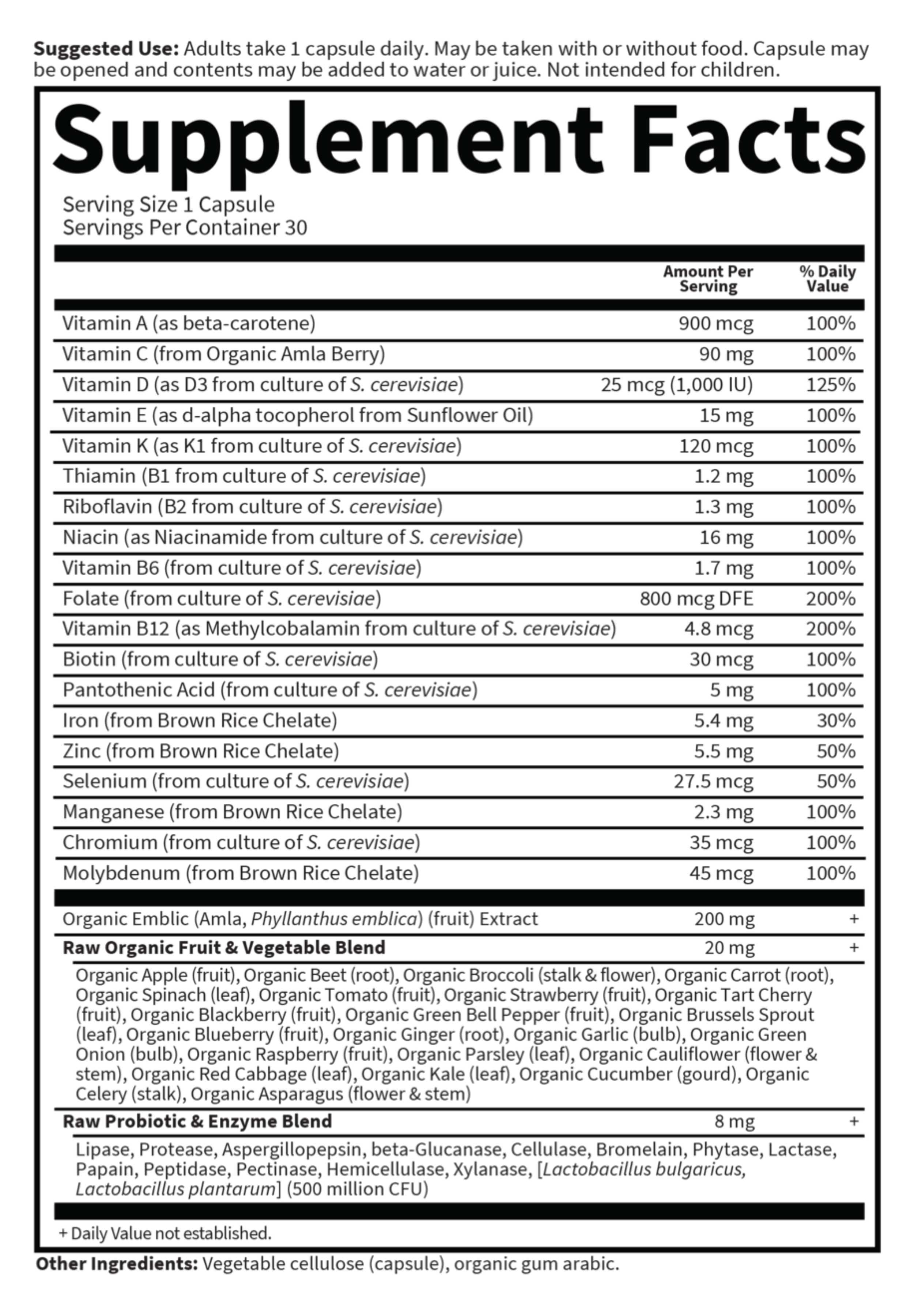 Garden of Life Vitamin Code RAW ONE for Women Ingredients