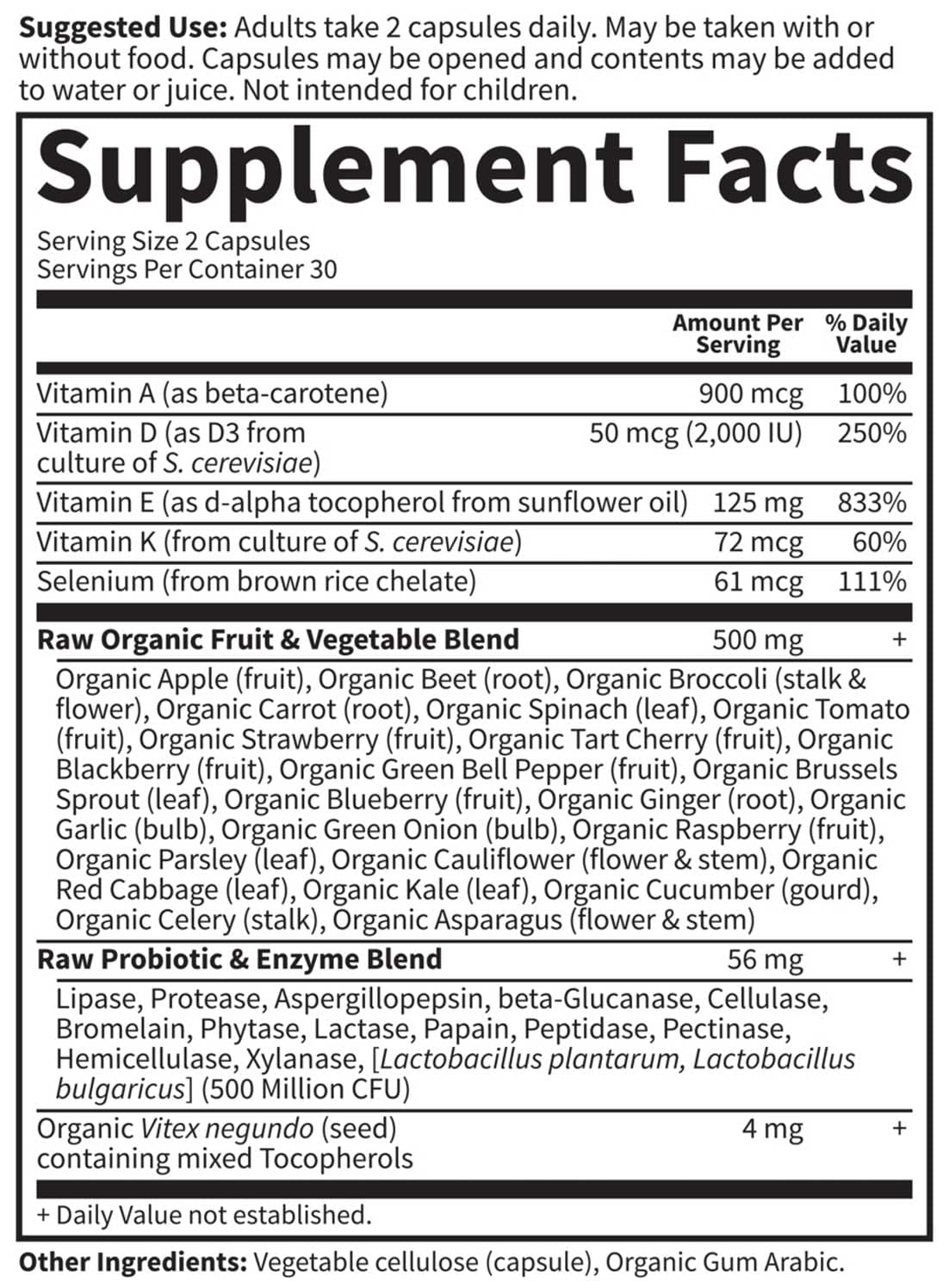 Garden of Life Vitamin Code RAW Vitamin E Ingredients