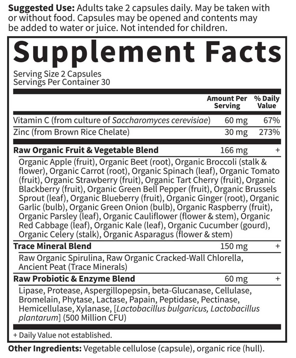 Garden of Life Vitamin Code RAW Zinc Ingredients