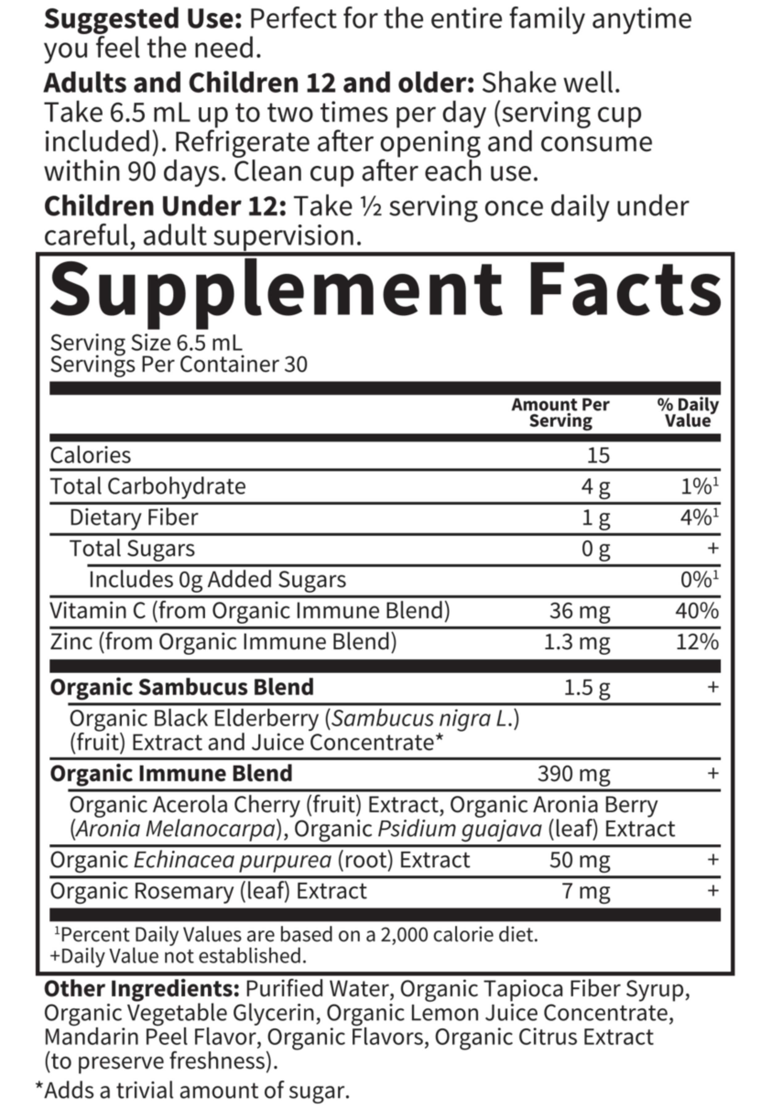Garden of Life Organics Elderberry Immune Syrup Ingredients