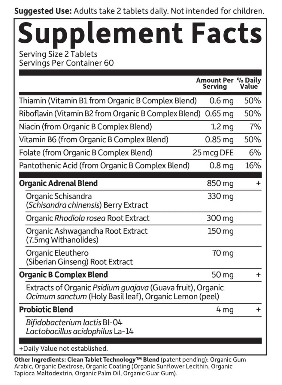 Garden of Life Organics Adrenal Daily Balance Ingredients