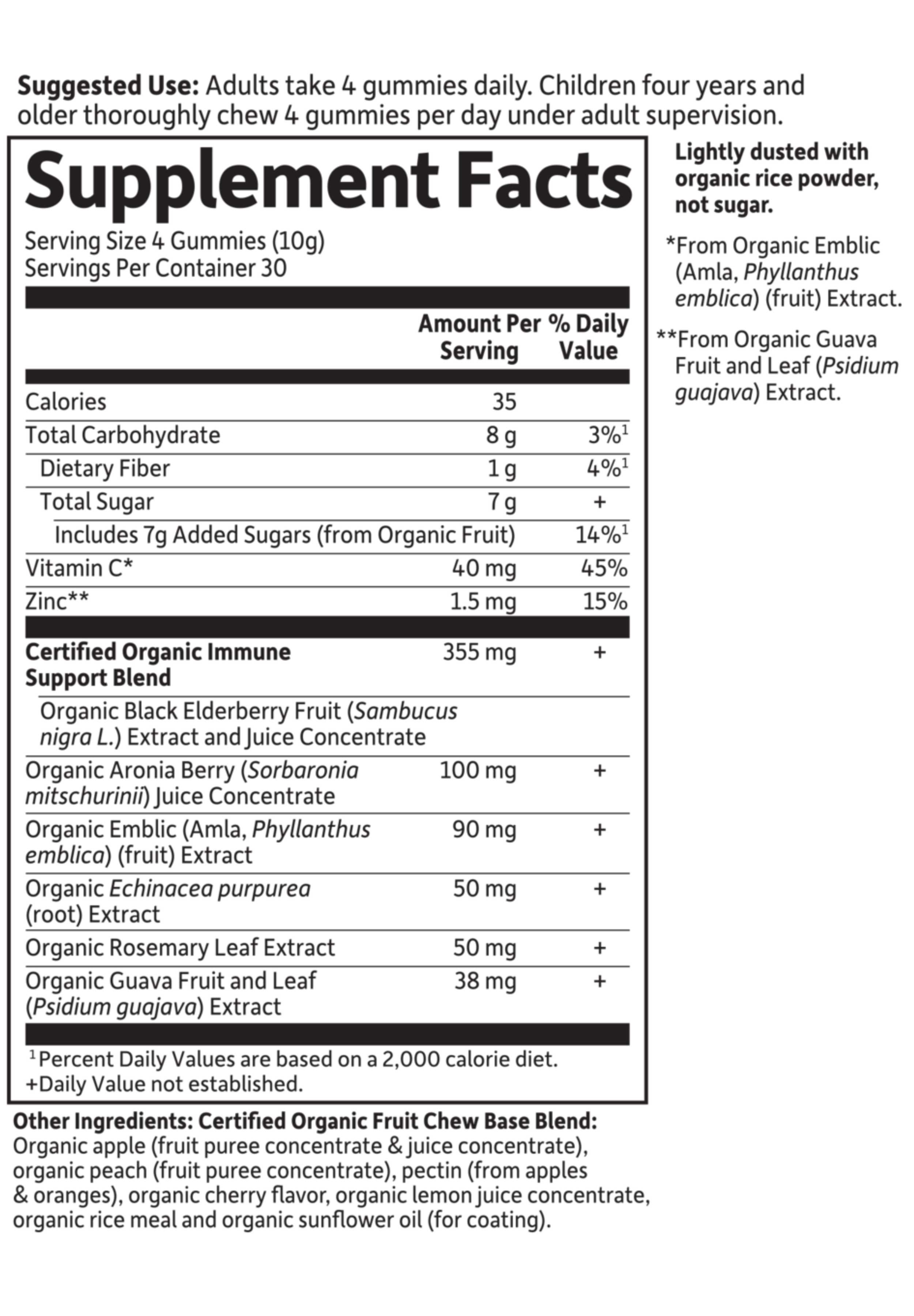 Garden of Life mykind Organics Elderberry Immune Gummy Ingredients