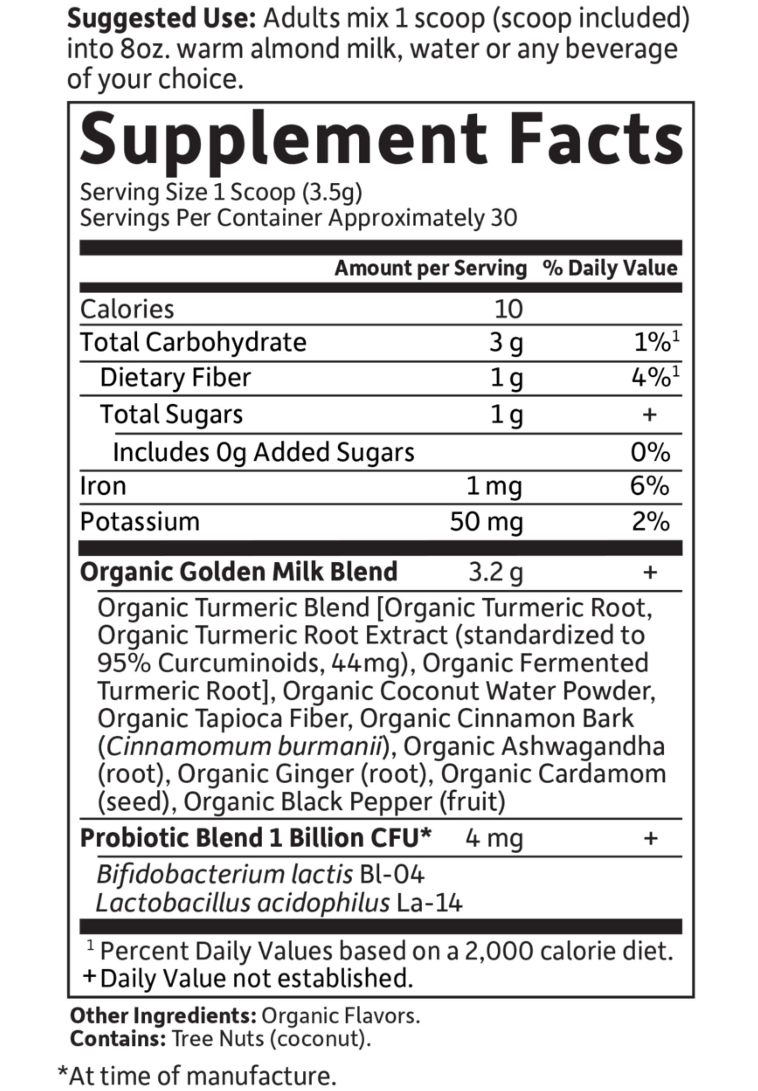 Garden of Life mykind Organics Golden Milk Powder Ingredients