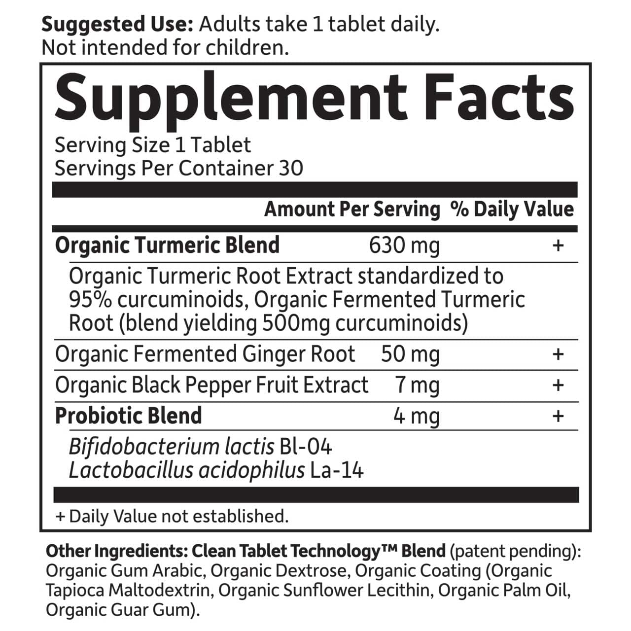 Garden of Life Organics Maximum Strength Turmeric Ingredients