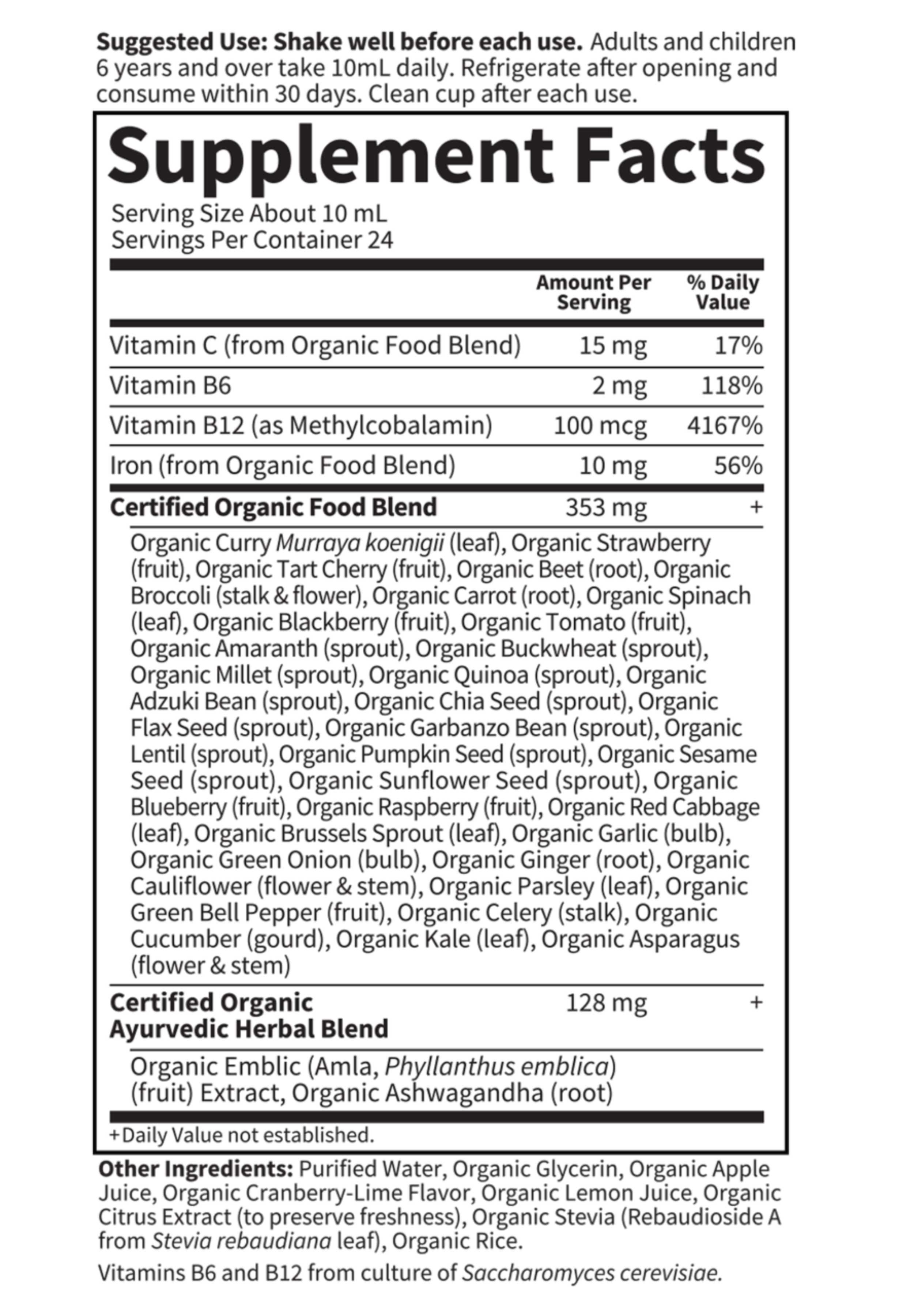 Garden of Life Organics Plant Iron & Organic Herbs Ingredients