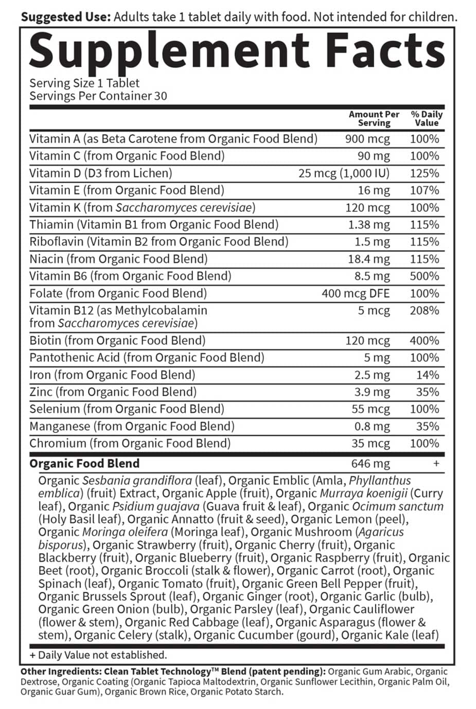 Garden of Life mykind Organics Women's Once Daily Multivitamin Ingredients