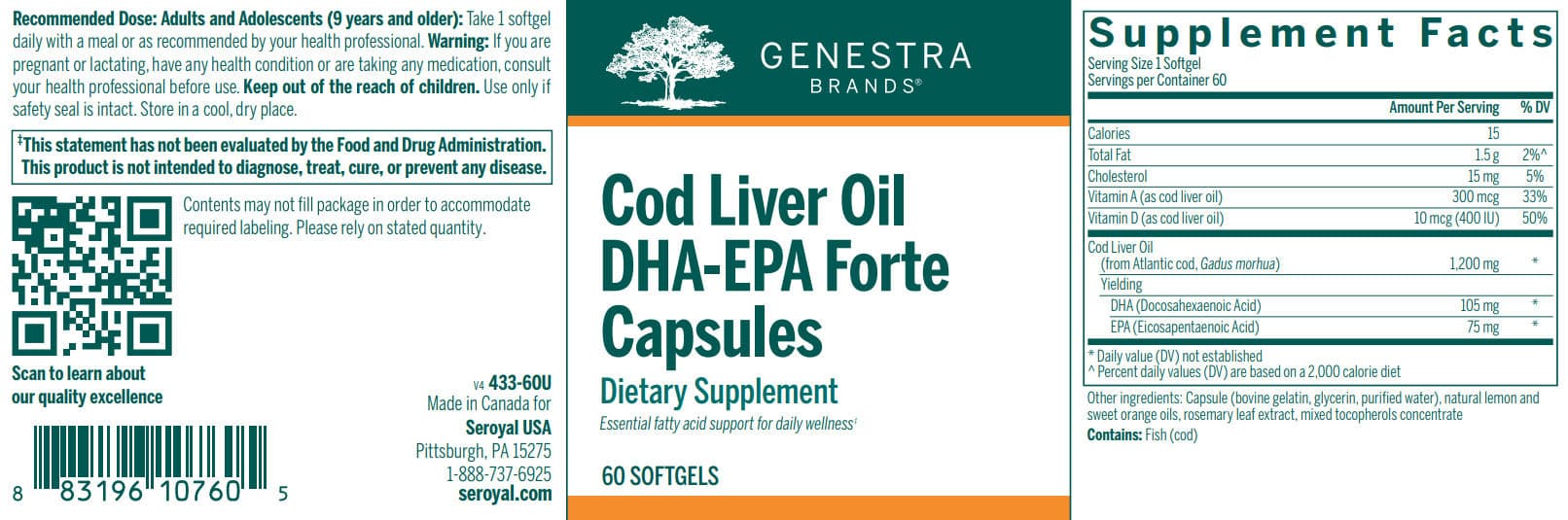 Genestra Brands Cod Liver Oil DHA-EPA Forte Capsules Label