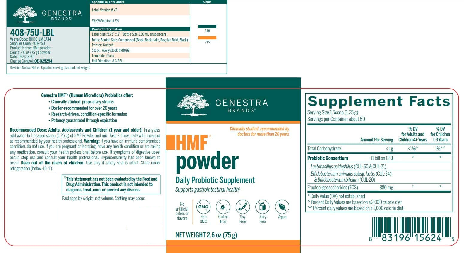 Genestra Brands HMF Powder Label