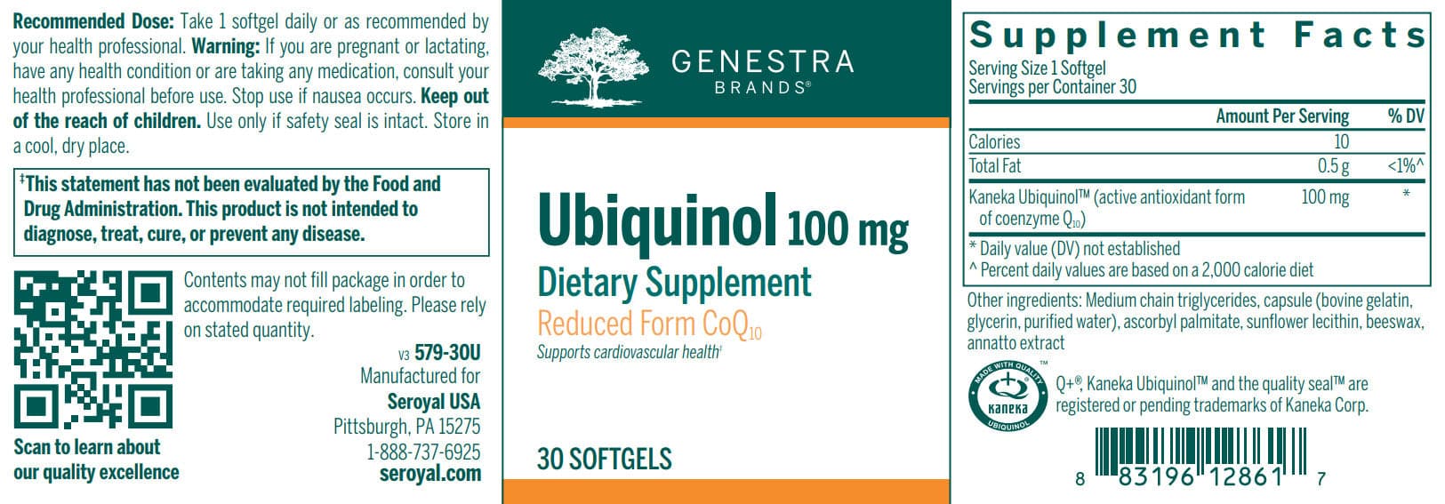 Genestra Brands Ubiquinol 100mg Label