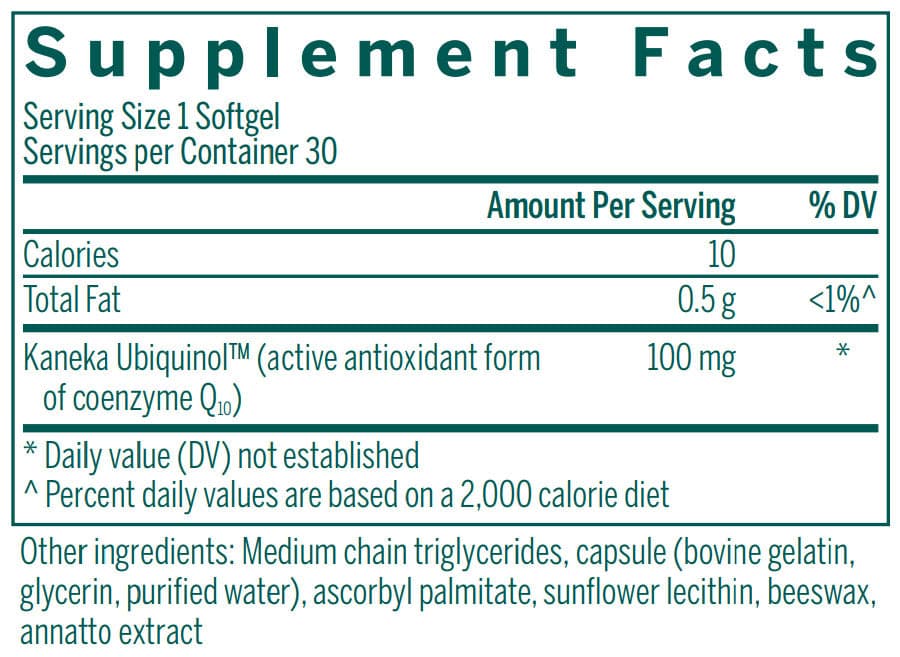 Genestra Brands Ubiquinol 100mg Ingredients