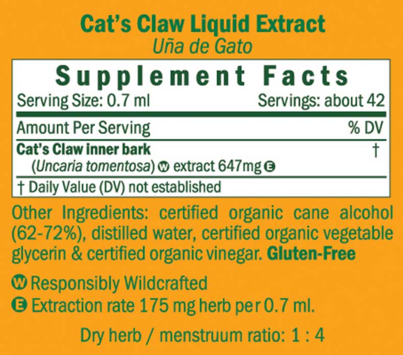 Herb Pharm Cat's Claw Ingredients