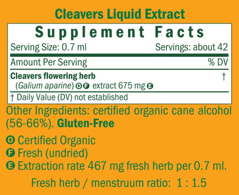 Herb Pharm Cleavers Ingredients