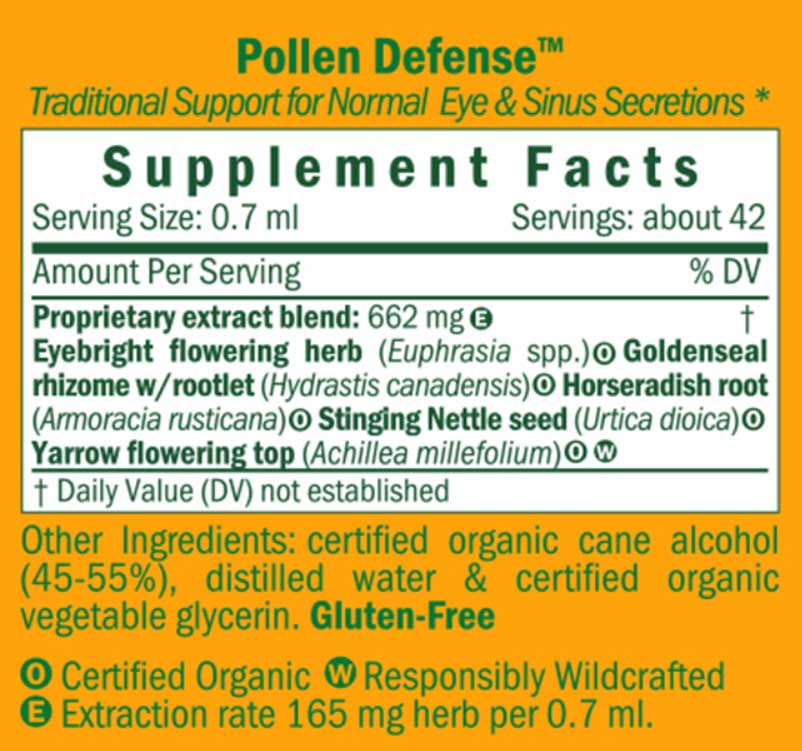Herb Pharm Pollen Defense Ingredients