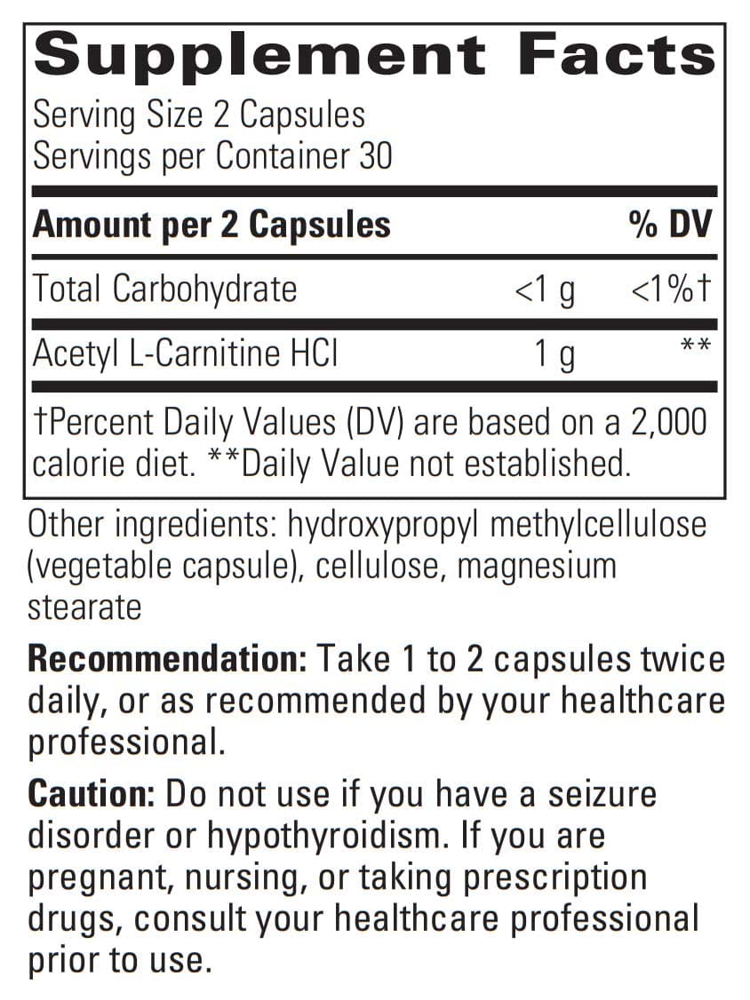 Integrative Therapeutics Acetyl L-Carnitine Ingredients