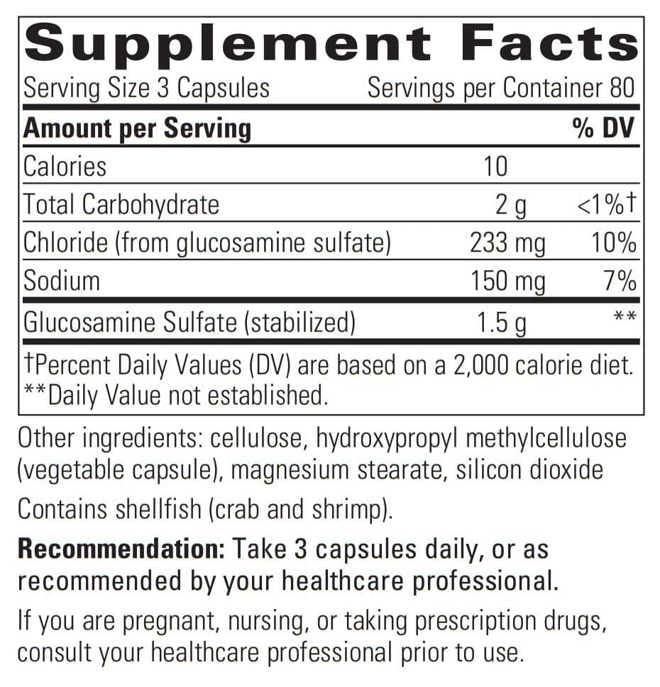 Integrative Therapeutics Glucosamine Sulfate Ingredients