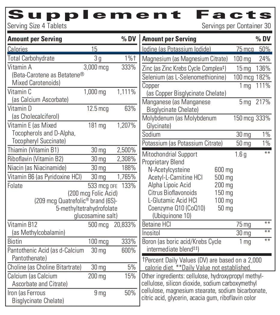 Integrative Therapeutics K-PAX MitoNutrients Ingredients
