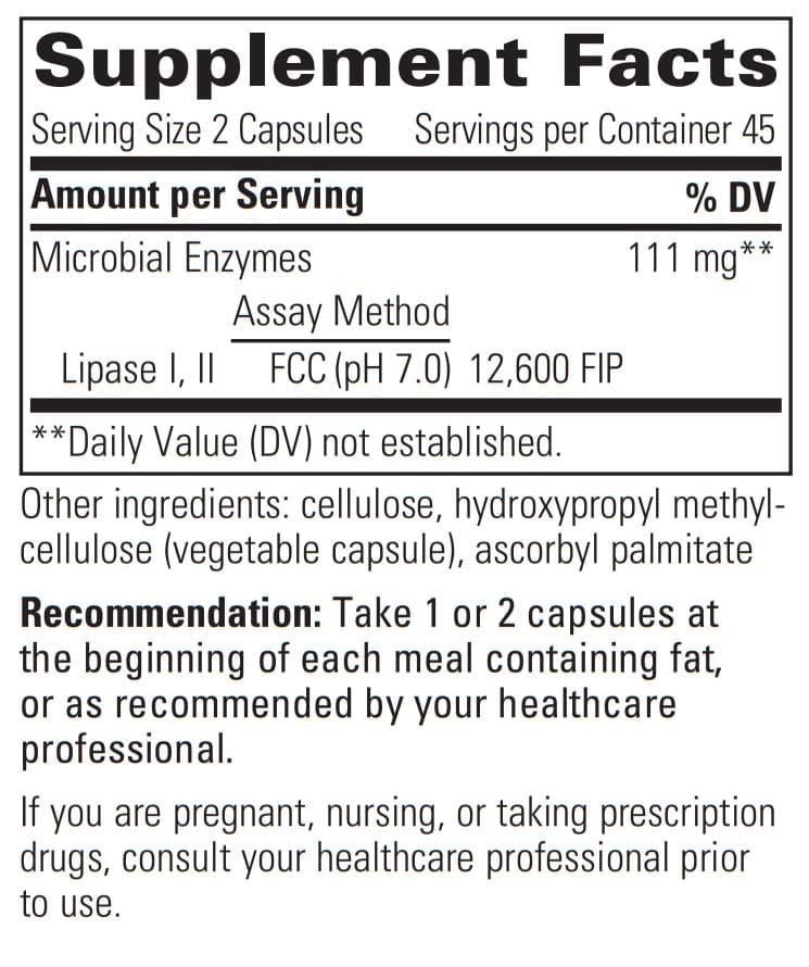 Integrative Therapeutics Lipase Concentrate-HP Ingredients