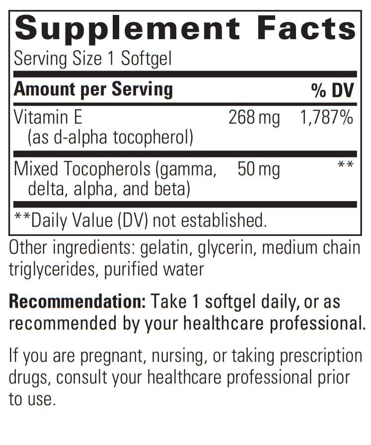 Integrative Therapeutics Vitamin E Ingredients