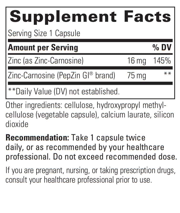 Integrative Therapeutics Zinc-Carnosine Ingredients