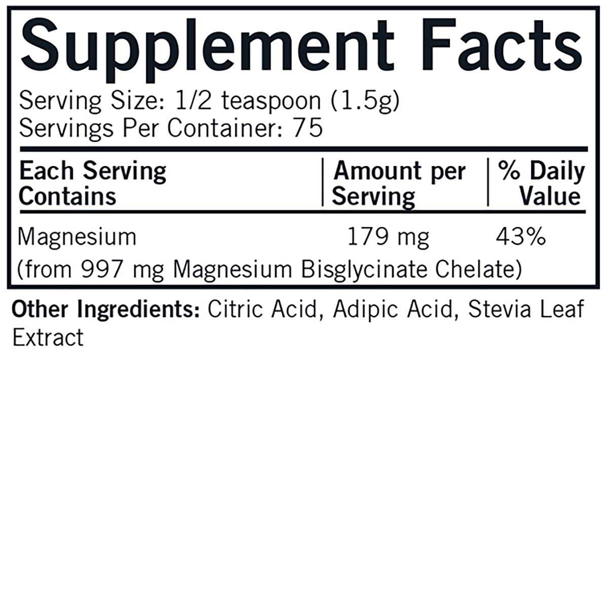 Kirkman Buffered Magnesium Bisglycinate Powder Ingredients