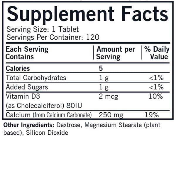Kirkman Calcium 250 mg with Vitamin D-3 Chewable Tablets Ingredients