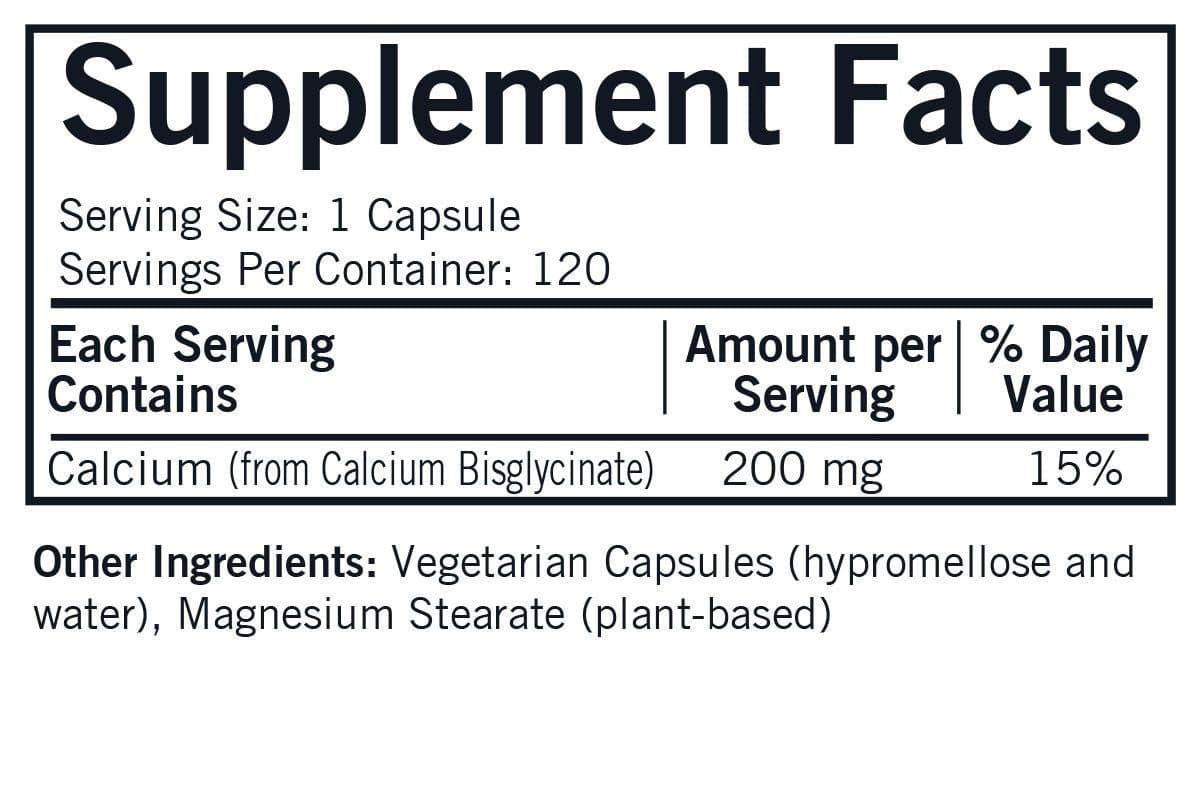 Kirkman Calcium Bisglycinate Chelate 200 mg (without Vitamin D-3) Ingredients
