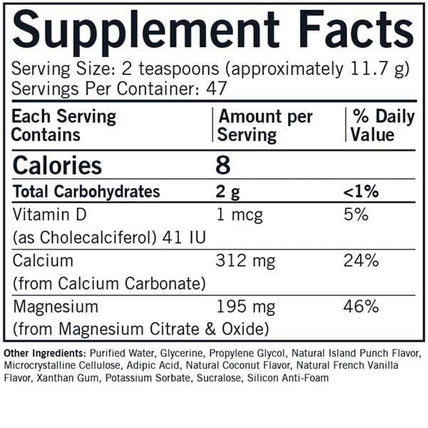 Kirkman Calcium Magnesium Liquid Ingredients