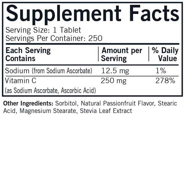 Kirkman Chewable Tablets Vitamin C 250 mg (Formerly Vitamin C 250 mg Chewable Tablets with Stevia) Ingredients