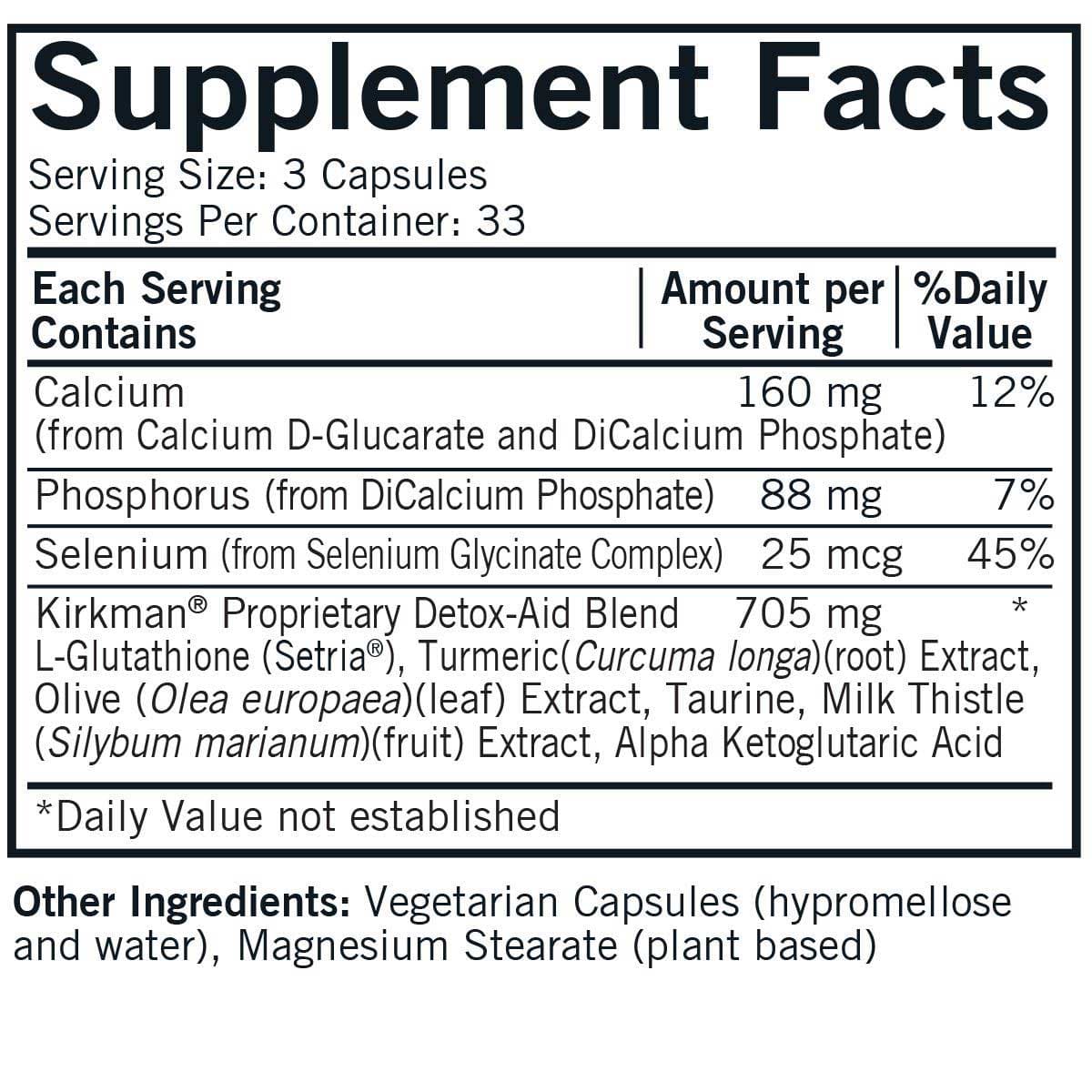 Kirkman Detox-Aid Advanced Formula Ingredients