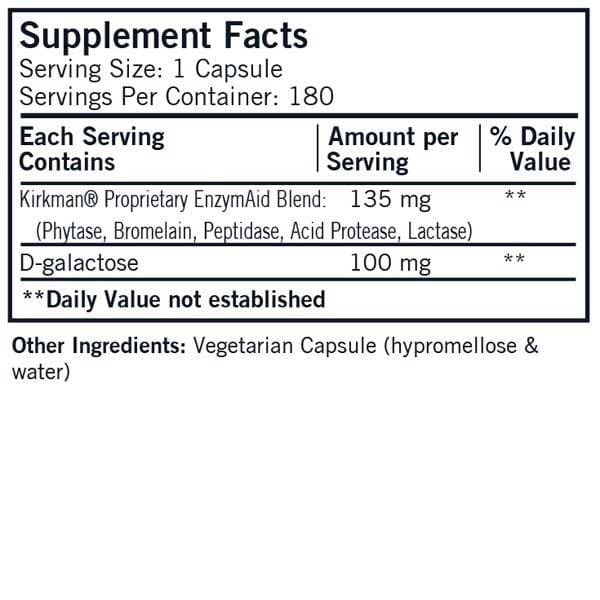 Kirkman Enzyme Aid (Formerly EnZymAid Multi-Enzyme Complex) Ingredients