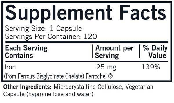 Kirkman Iron Ferrochel 25 mg (Formerly Iron 25 mg) Ingredients