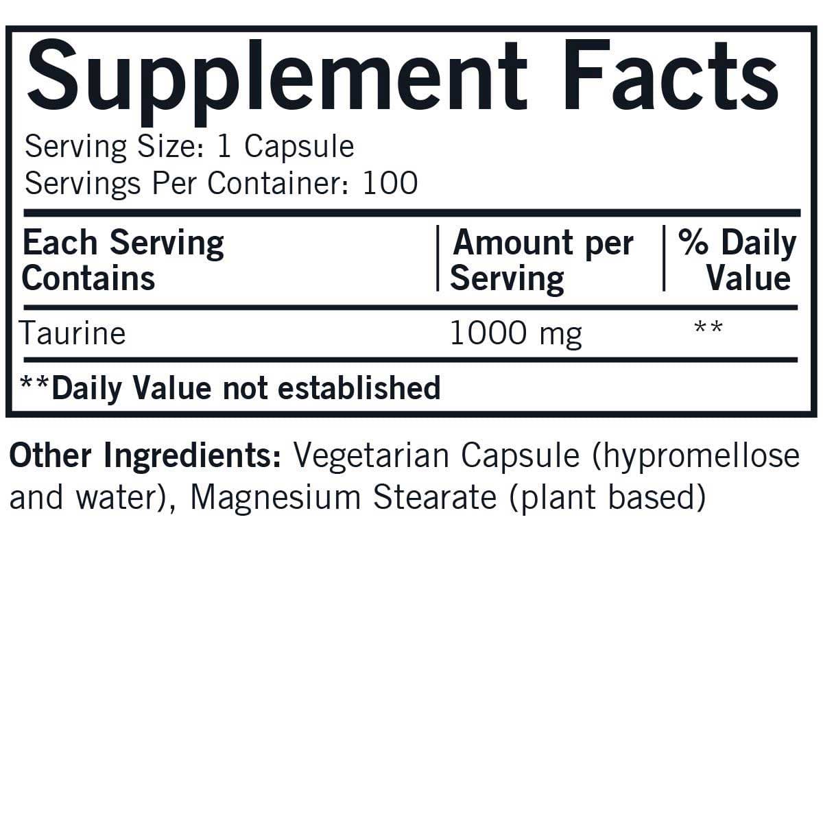 Kirkman L-Taurine 1000 mg Ingredients