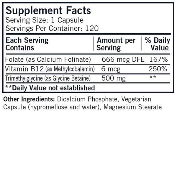 Kirkman TMG 500 mg with Folate & Methyl B-12 (Formerly TMG 500 mg with Folinic Acid & B-12) Ingredients